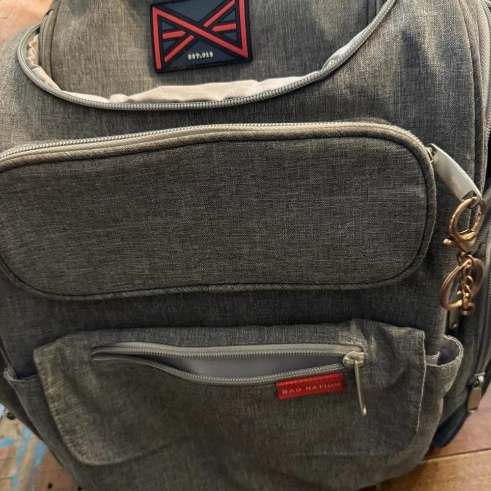Bag Nation Diaper Bag Backpack Heather Grey Multi Pocket Travel Bag